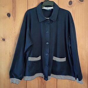 Mountain Lake II Casuals Collared Knit Button Down Cardigan With Stripe Detail